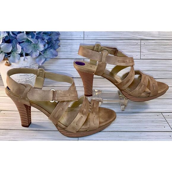 Naturalizers Dade Tan Whipstitch Platform Strappy Crisscross Sandal W/Side Velcr - Picture 4 of 9